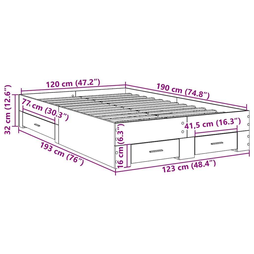 Estructura de cama Marrón 120 x 190 cm Madera de ingeniería