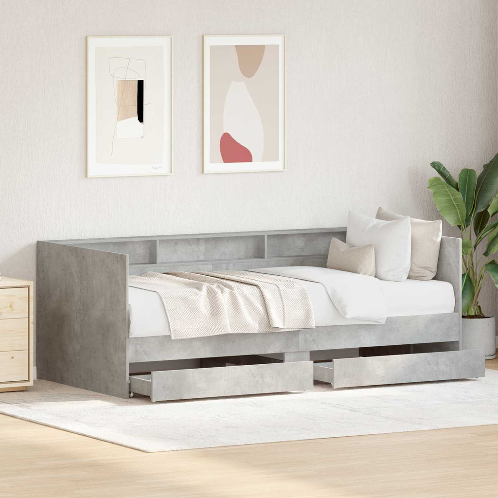 Sofá cama con cajón Gris 90 x 200 cm Madera de ingeniería