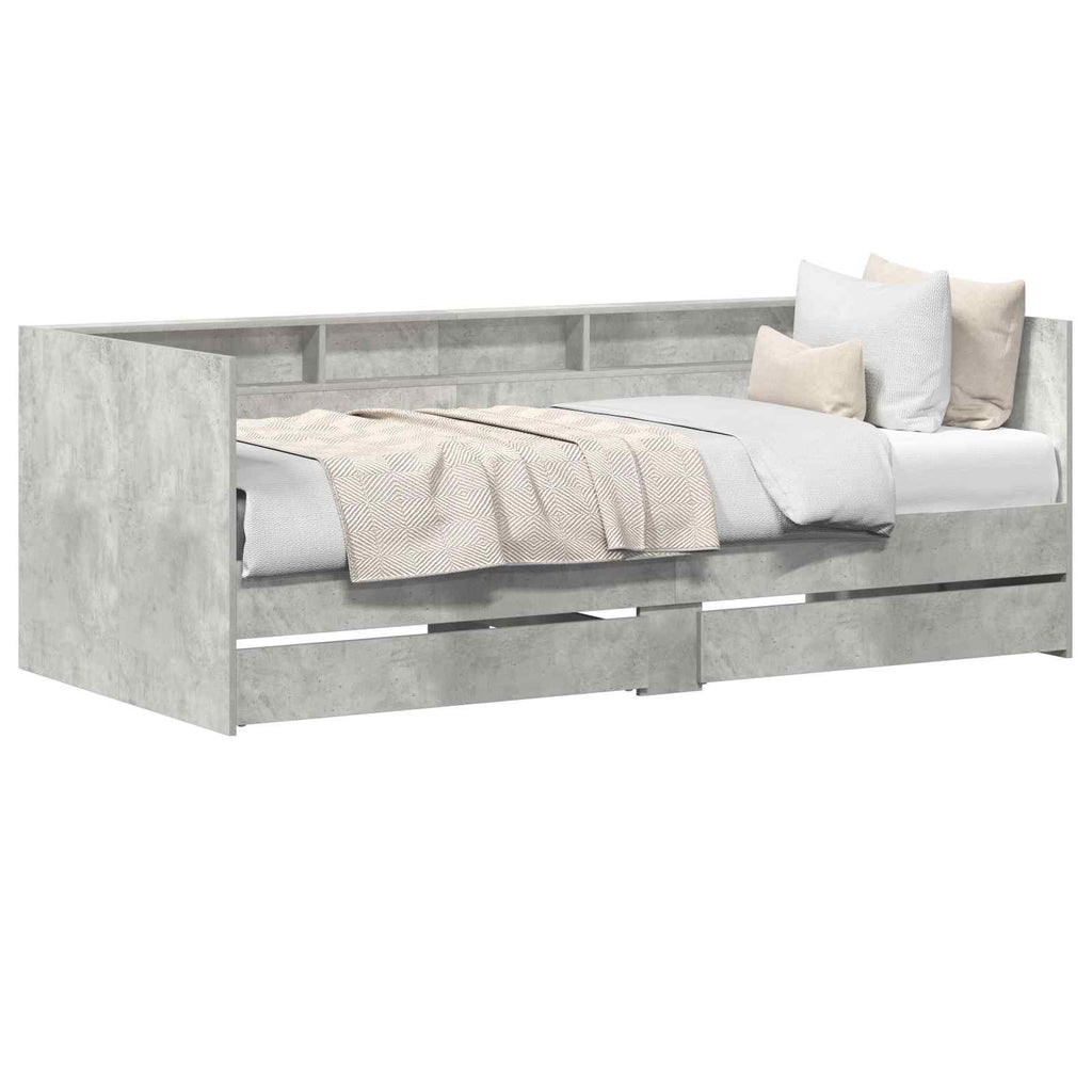 Sofá cama con cajón Gris 90 x 200 cm Madera de ingeniería