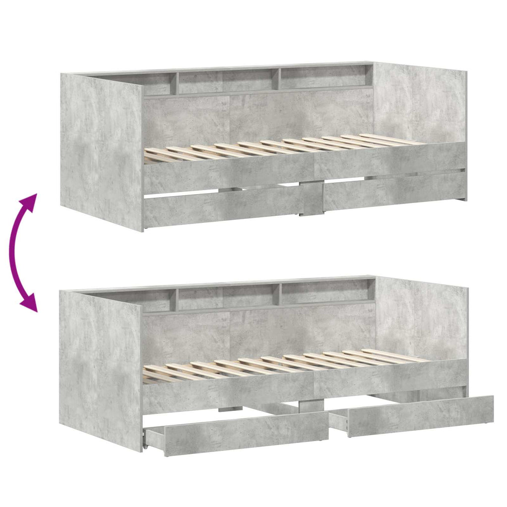 Sofá cama con cajón Gris 90 x 200 cm Madera de ingeniería