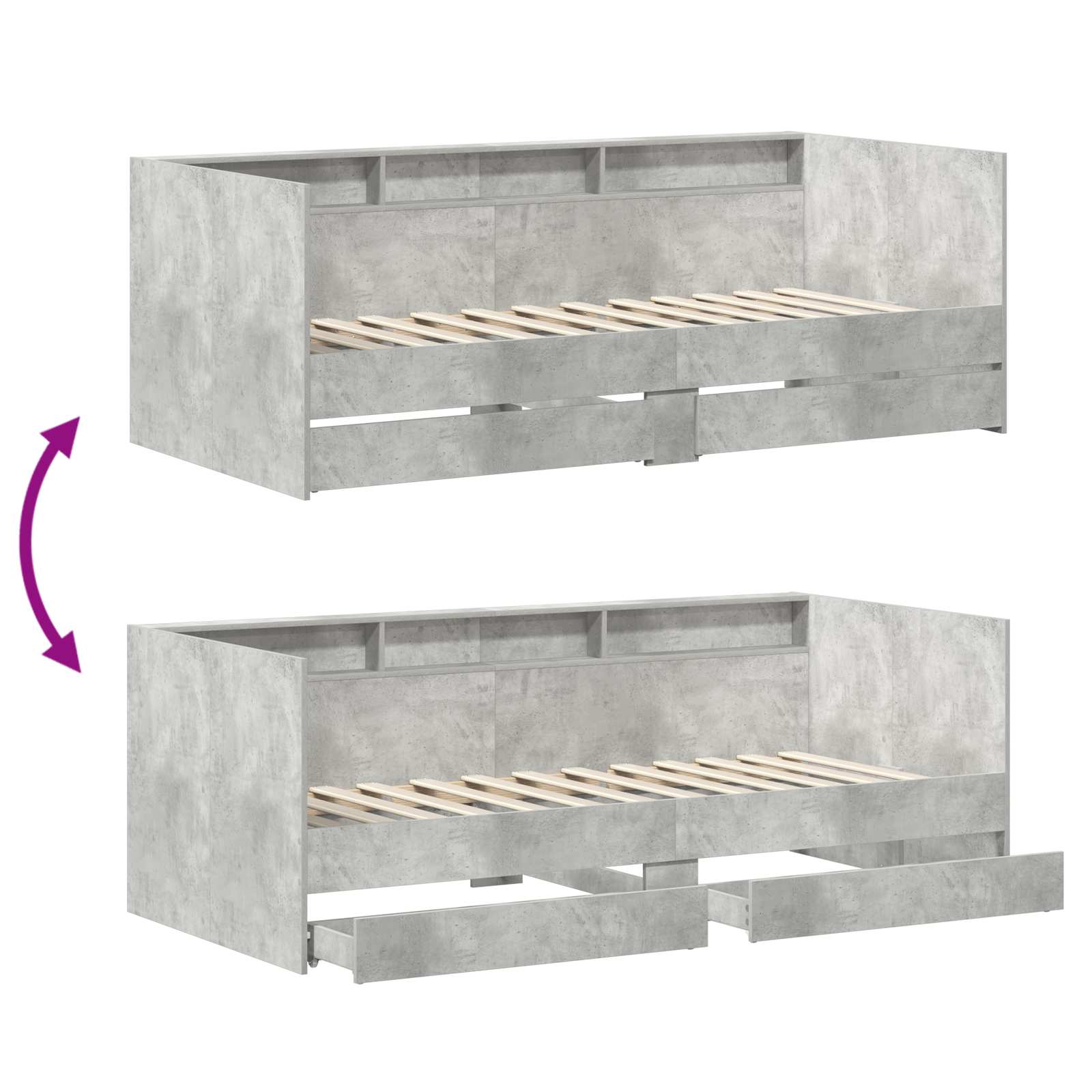 Sofá cama con cajón Gris 90 x 200 cm Madera de ingeniería