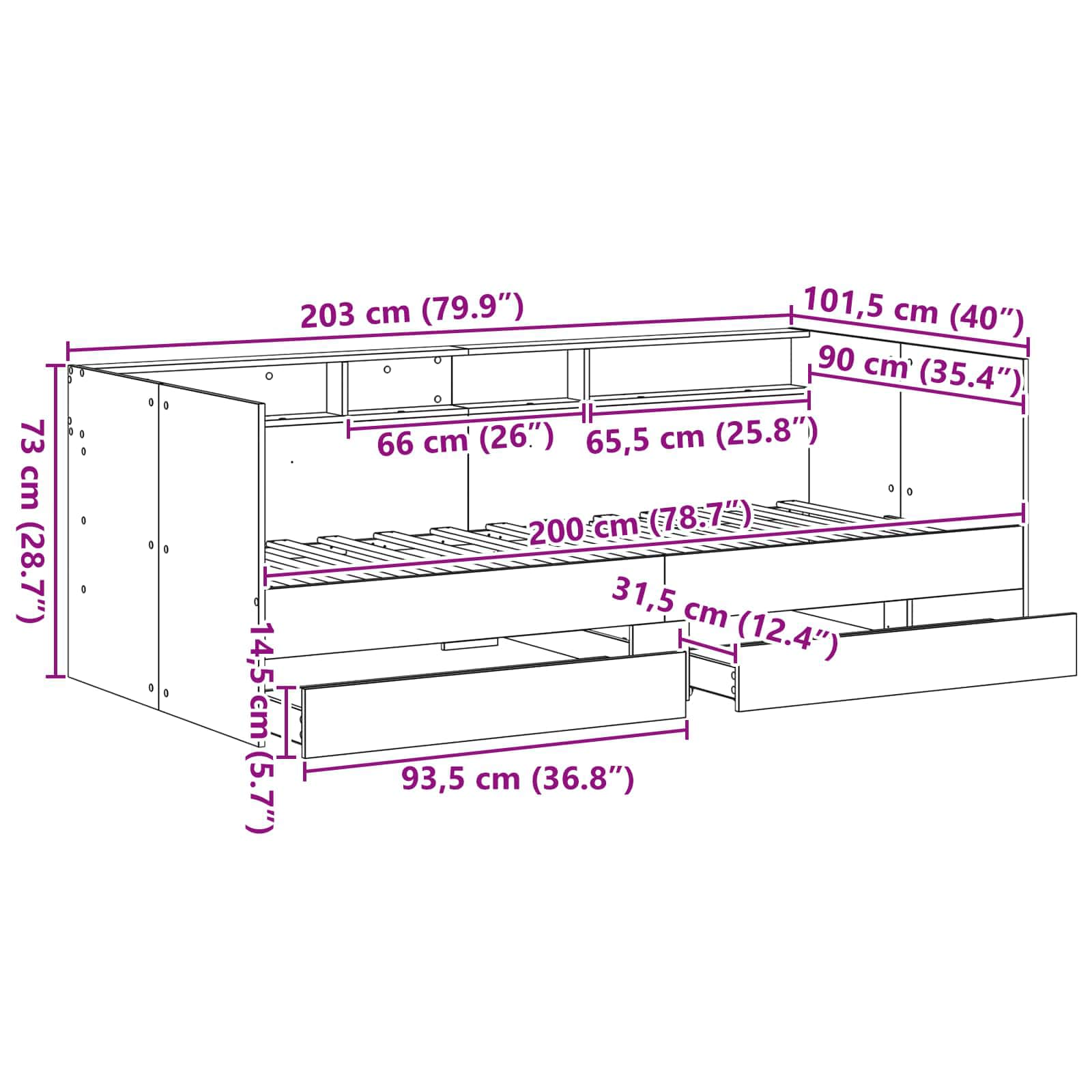 Sofá cama con cajón Gris 90 x 200 cm Madera de ingeniería