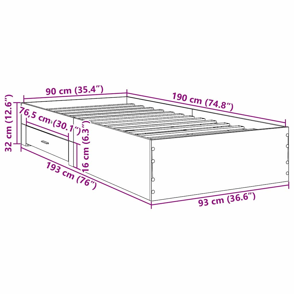 Estructura de cama Marrón 90 x 190 cm Madera de ingeniería