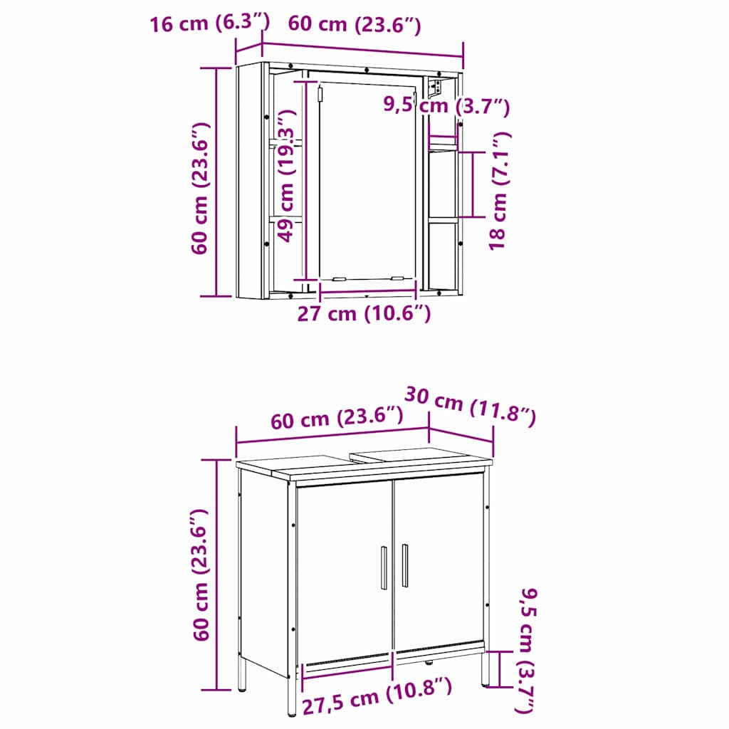 Juego de muebles de baño 2 pcs Marrón Madera contrachapada