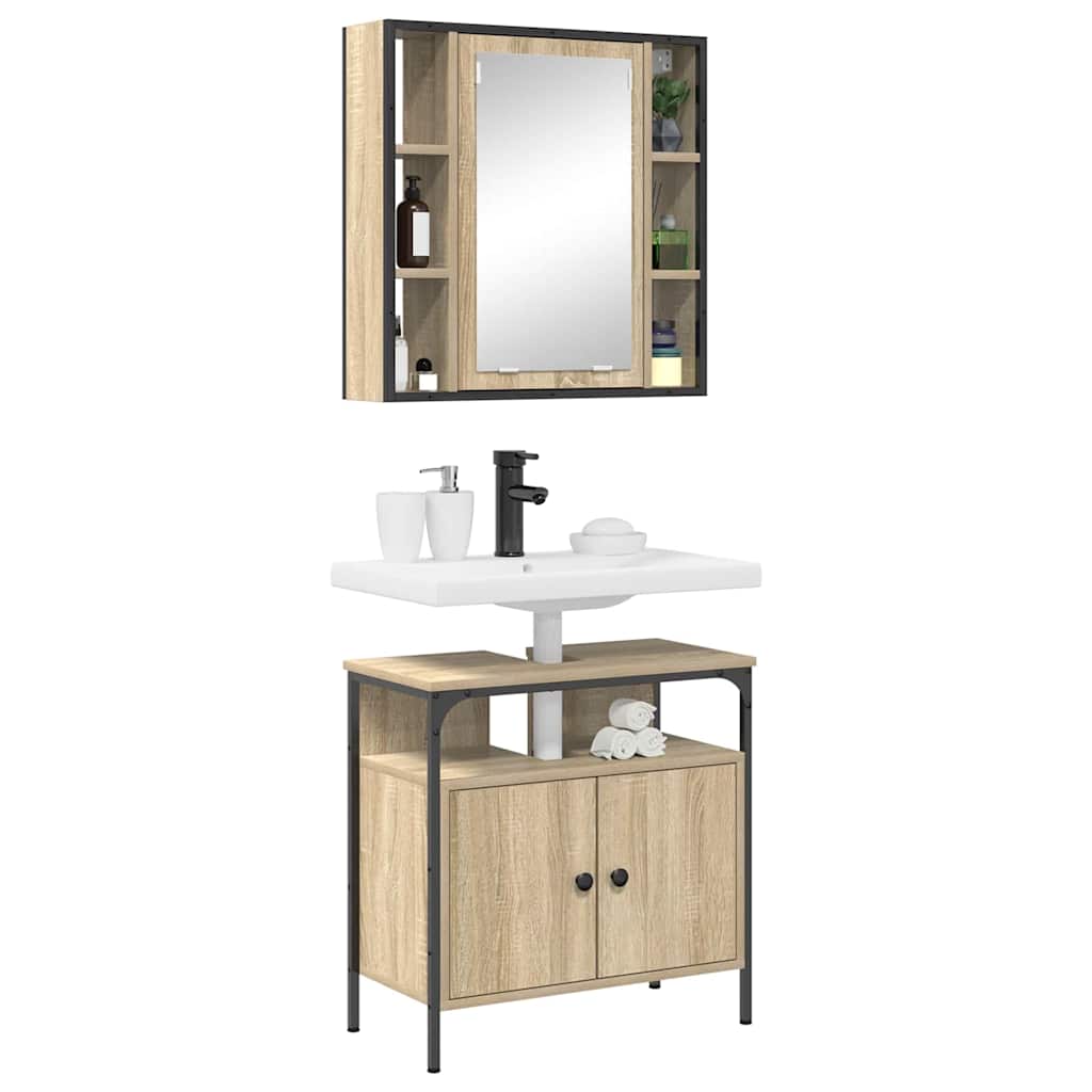 Juego de muebles de baño 2 pcs Marrón Madera contrachapada