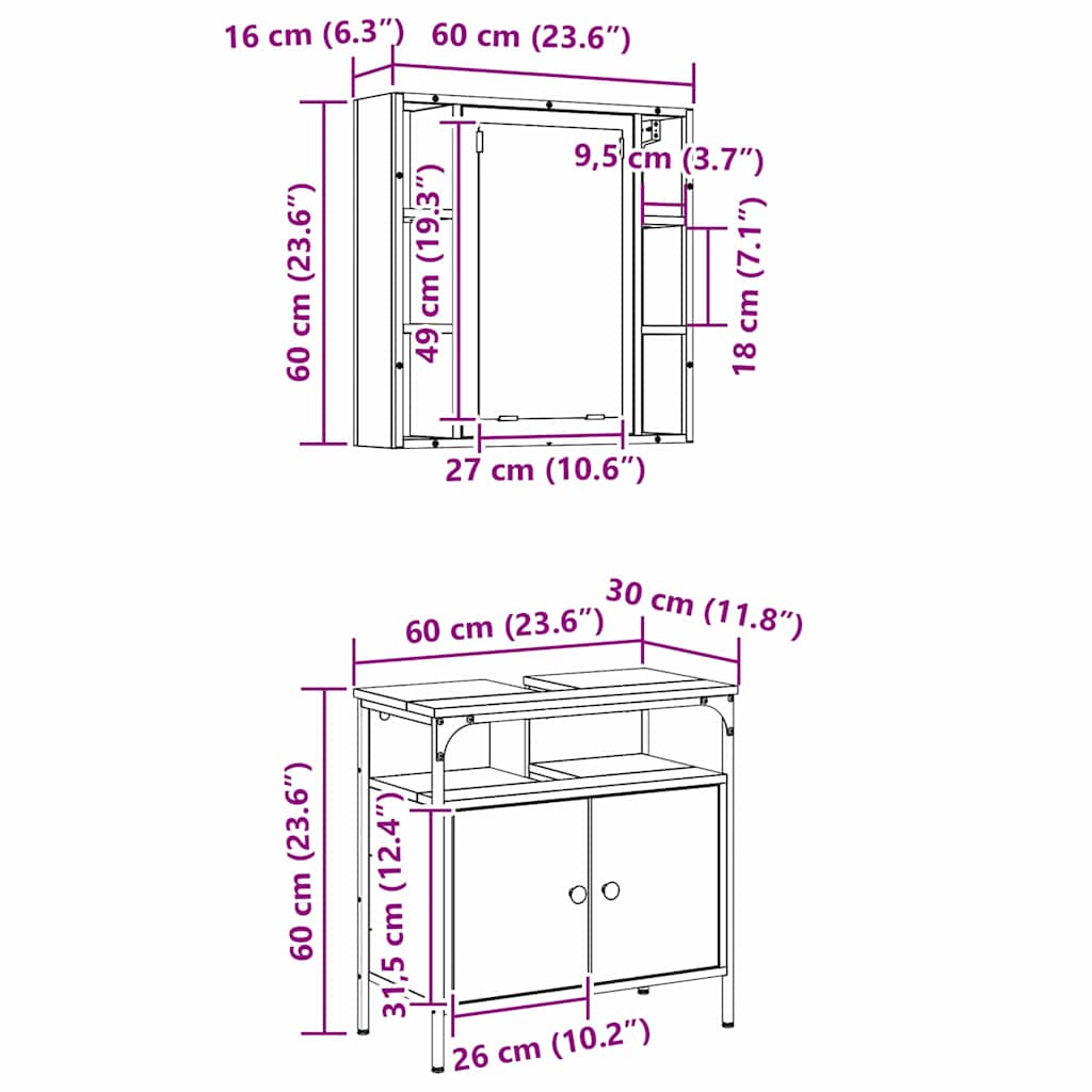 Juego de muebles de baño 2 pcs Marrón Madera contrachapada