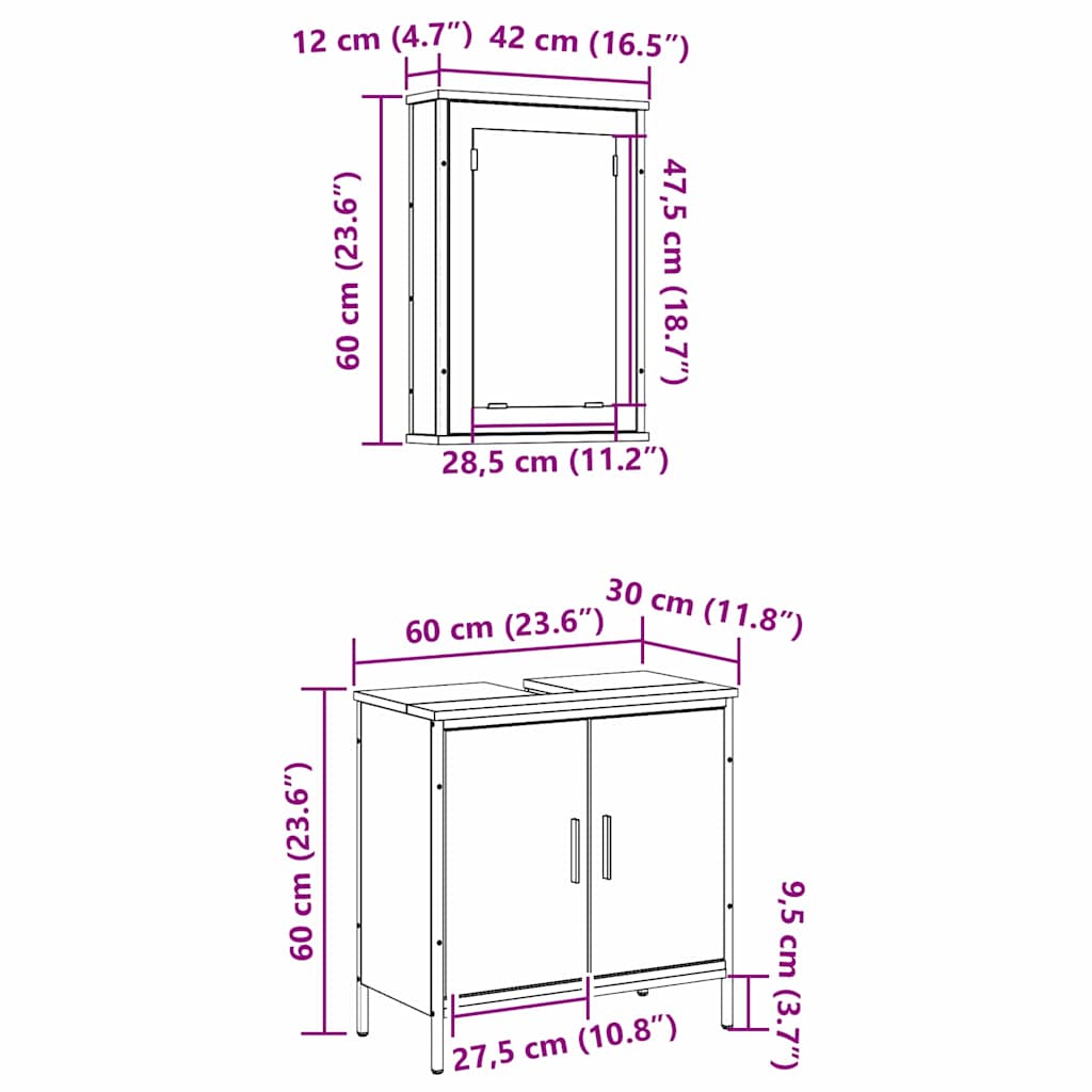 Juego de muebles de baño 2 pcs Marrón Madera contrachapada