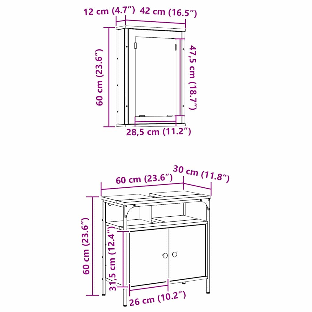 Juego de muebles de baño 2 pcs Marrón Madera contrachapada
