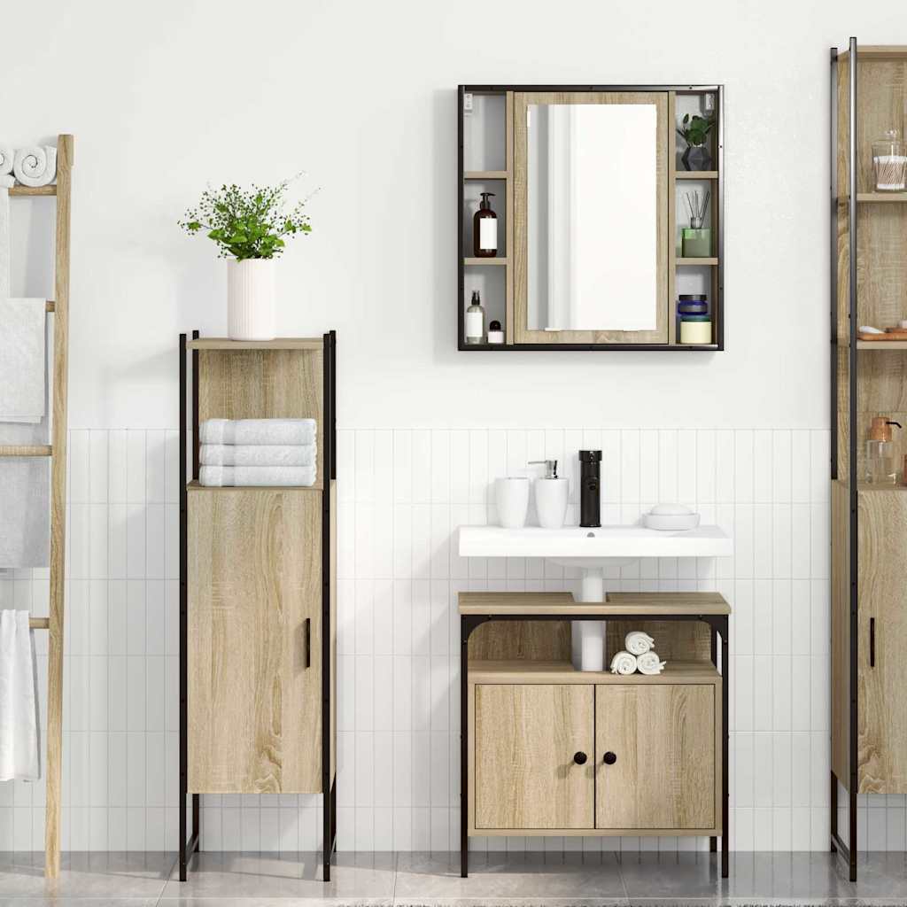 Juego de muebles de baño 3 pcs Marrón Madera contrachapada