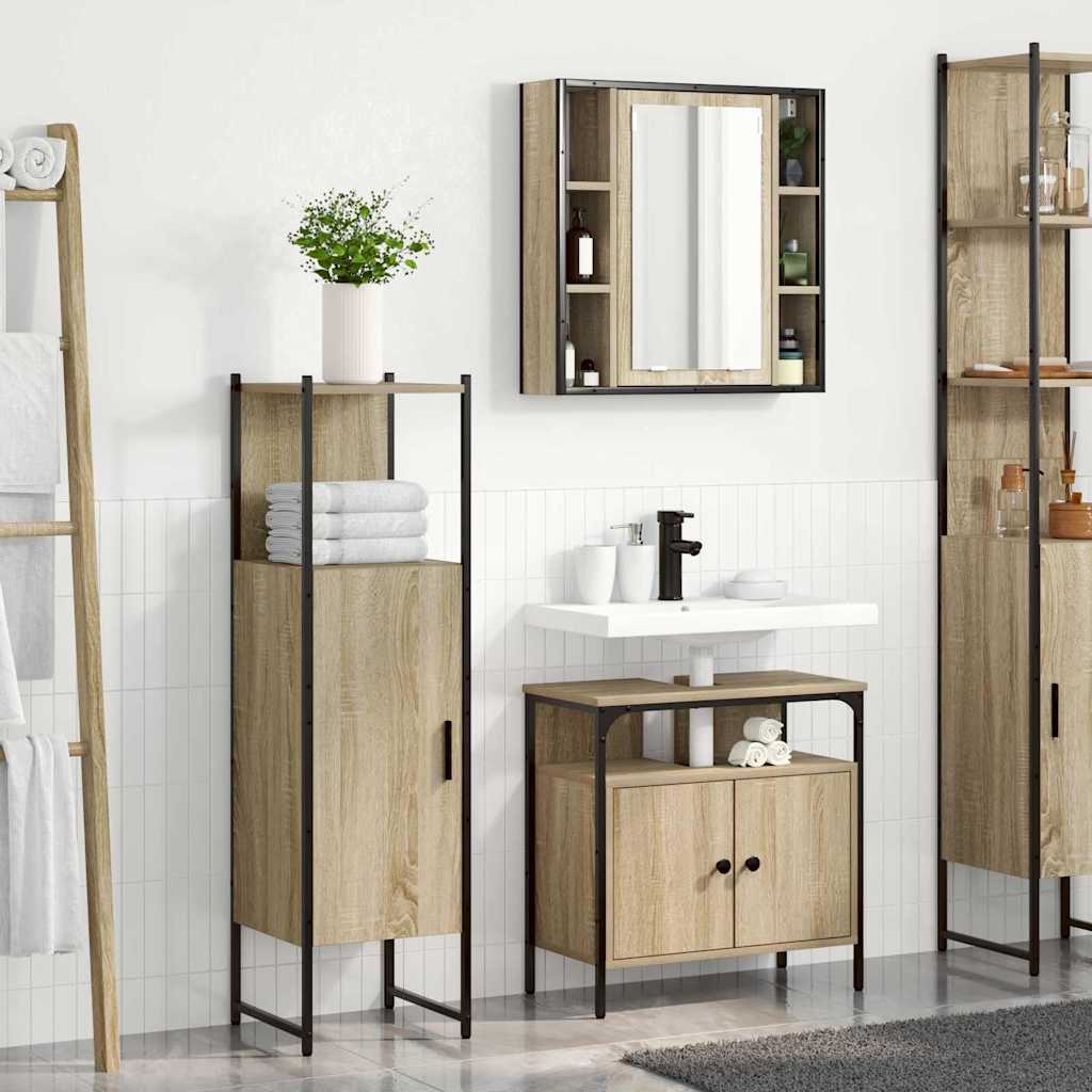 Juego de muebles de baño 3 pcs Marrón Madera contrachapada