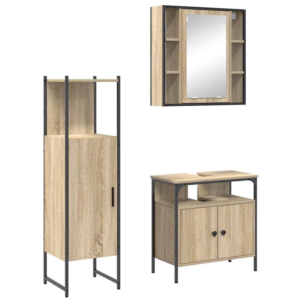 Juego de muebles de baño 3 pcs Marrón Madera contrachapada