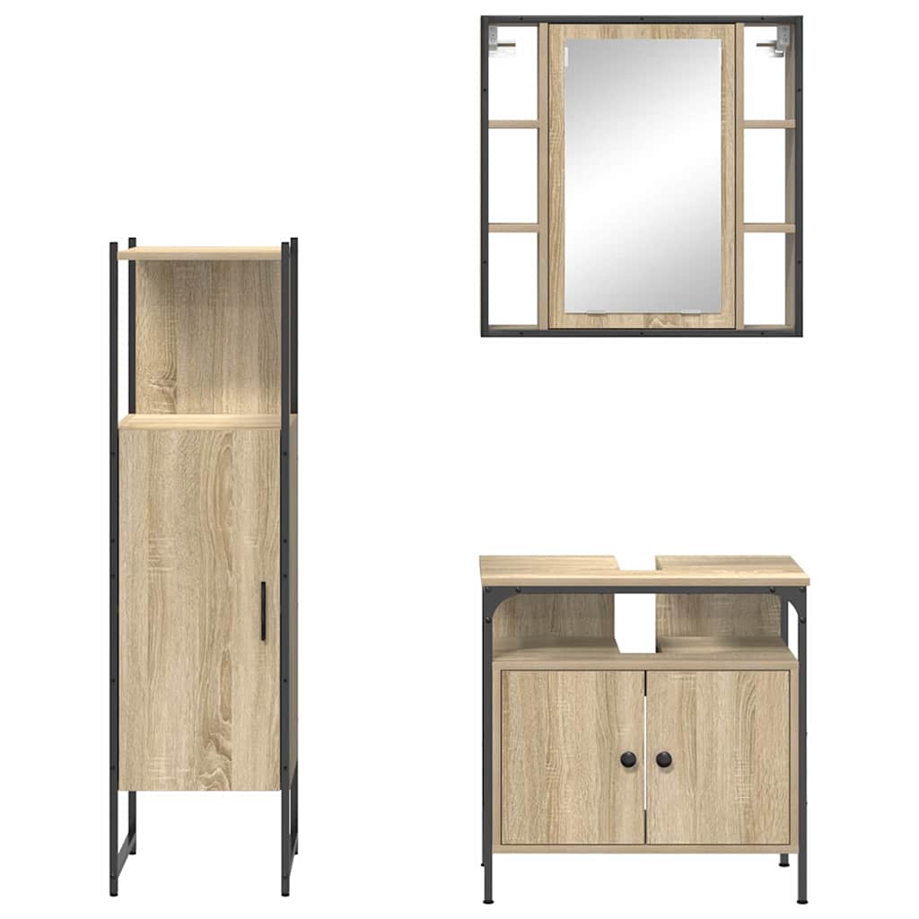 Juego de muebles de baño 3 pcs Marrón Madera contrachapada