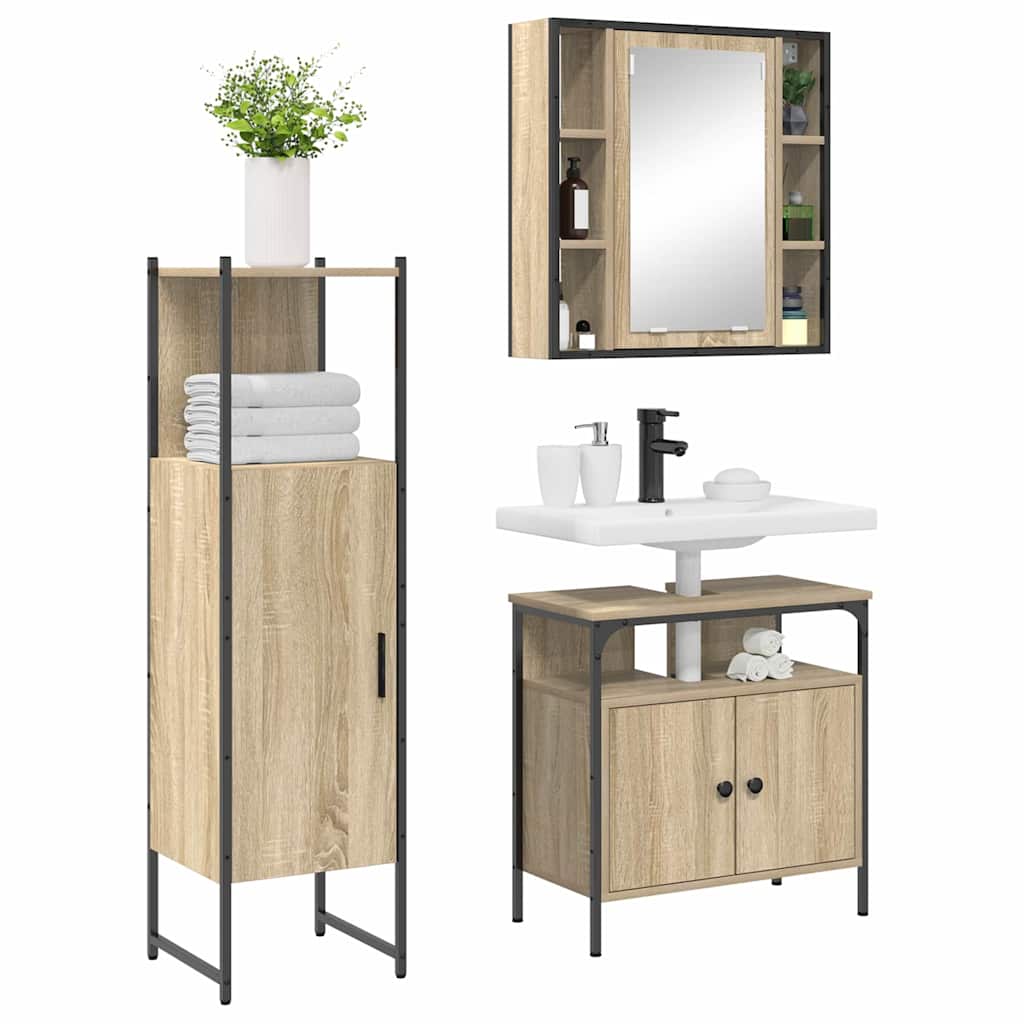 Juego de muebles de baño 3 pcs Marrón Madera contrachapada