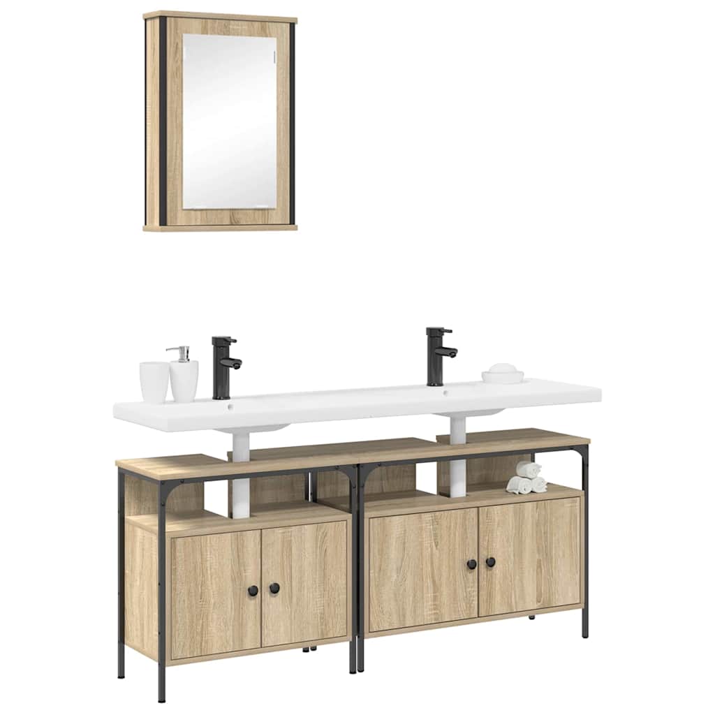 Juego de muebles de baño 3 pcs Marrón Madera contrachapada