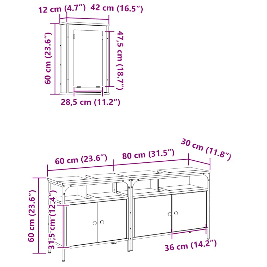 Juego de muebles de baño 3 pcs Marrón Madera contrachapada