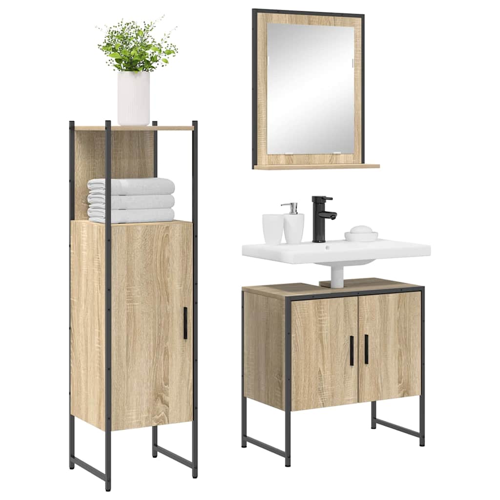 Juego de muebles de baño 3 pcs Marrón Madera contrachapada