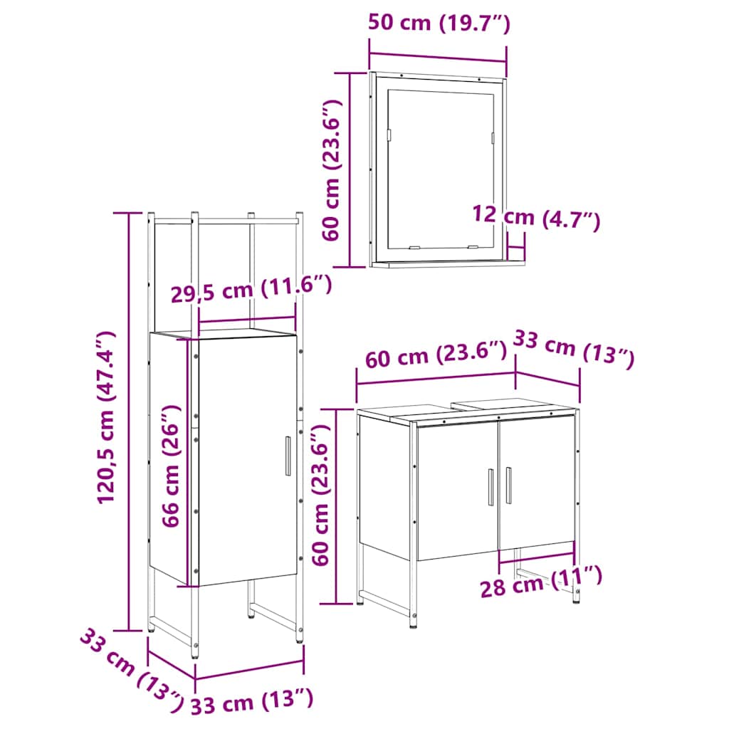 Juego de muebles de baño 3 pcs Marrón Madera contrachapada
