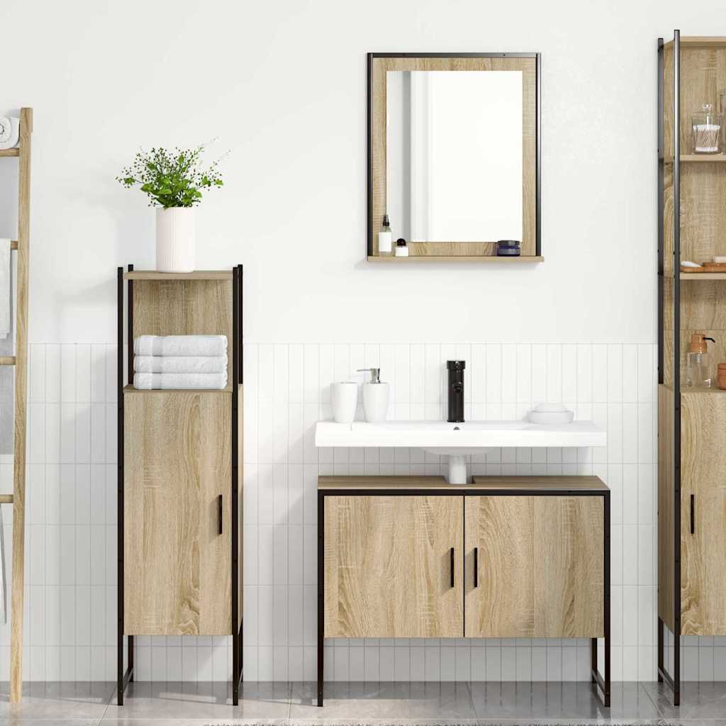 Juego de muebles de baño 3 pcs Marrón Madera contrachapada