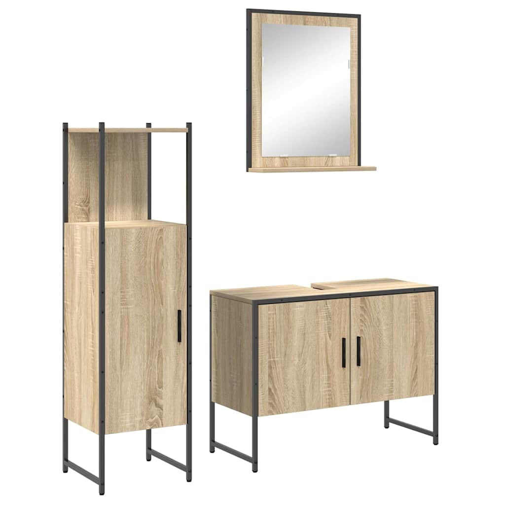 Juego de muebles de baño 3 pcs Marrón Madera contrachapada