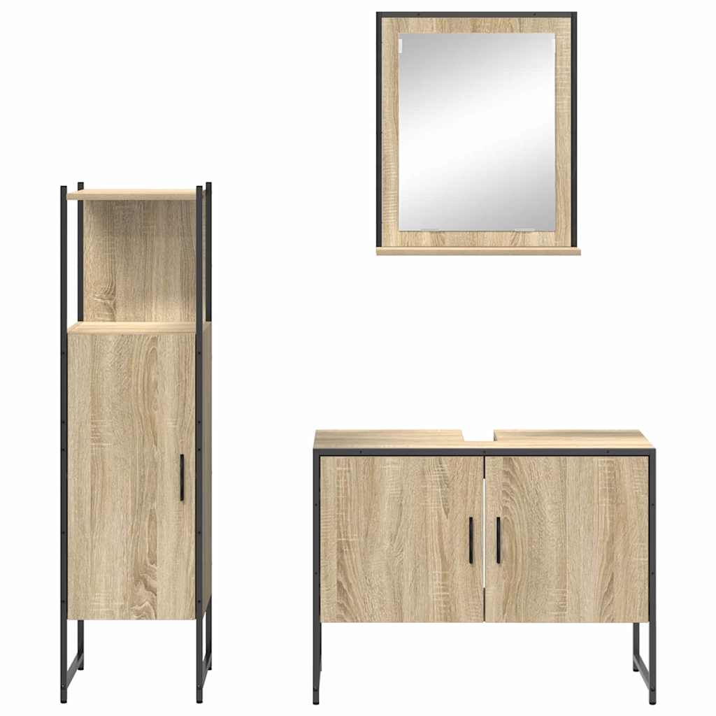 Juego de muebles de baño 3 pcs Marrón Madera contrachapada