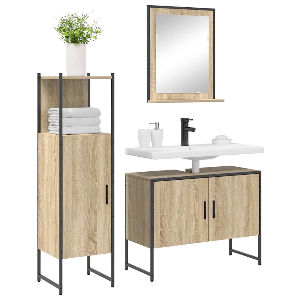 Juego de muebles de baño 3 pcs Marrón Madera contrachapada