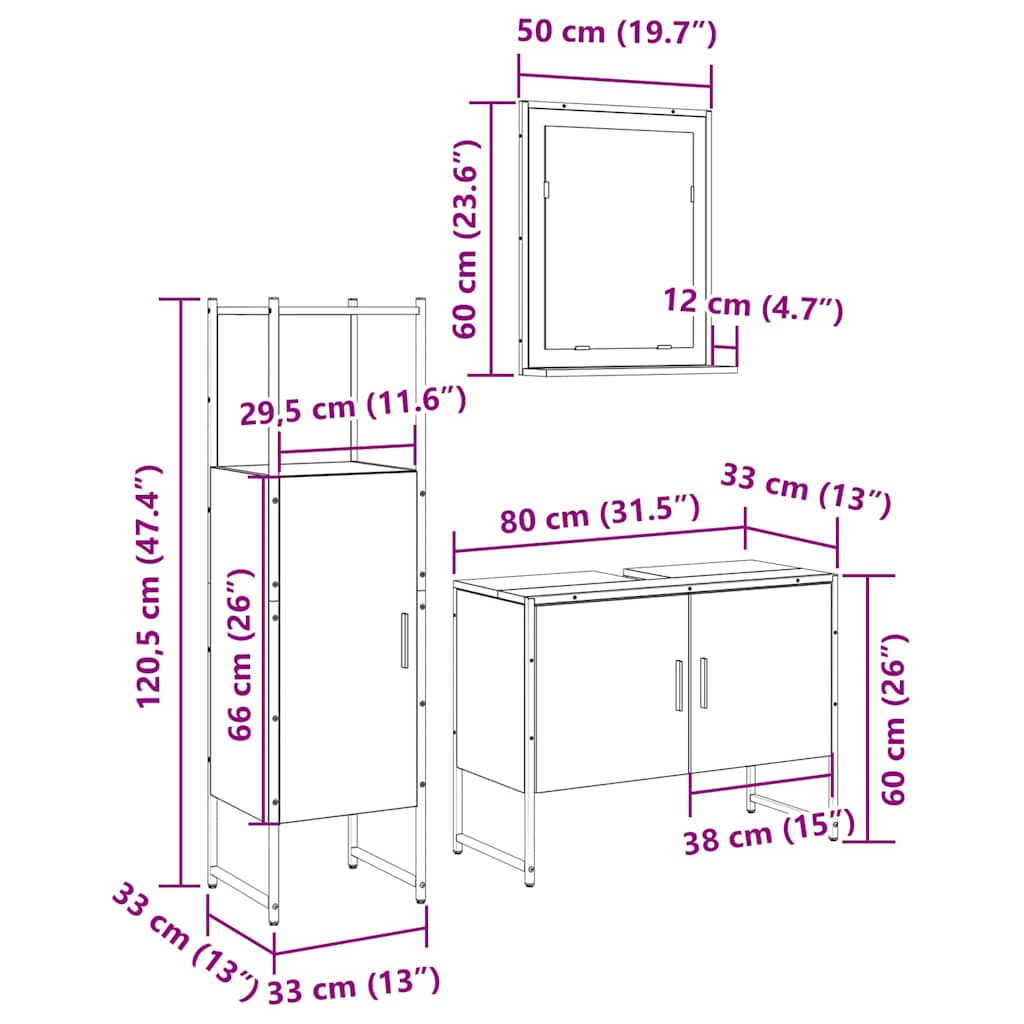 Juego de muebles de baño 3 pcs Marrón Madera contrachapada