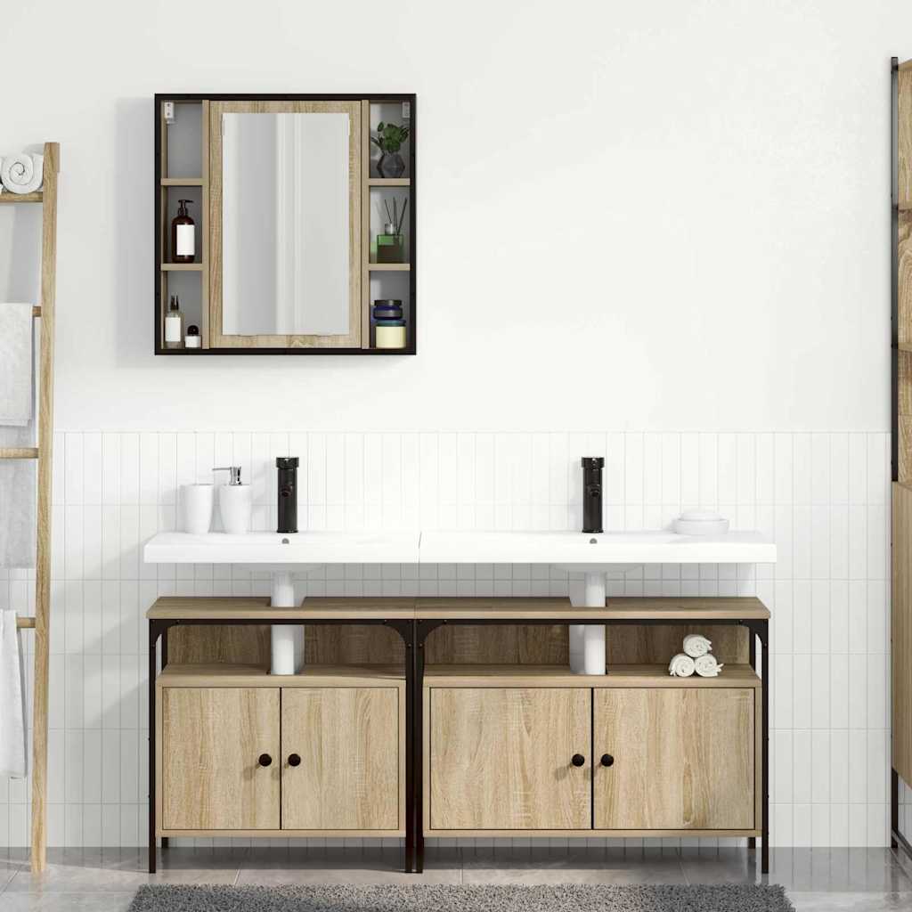 Juego de muebles de baño 3 pcs Marrón Madera contrachapada