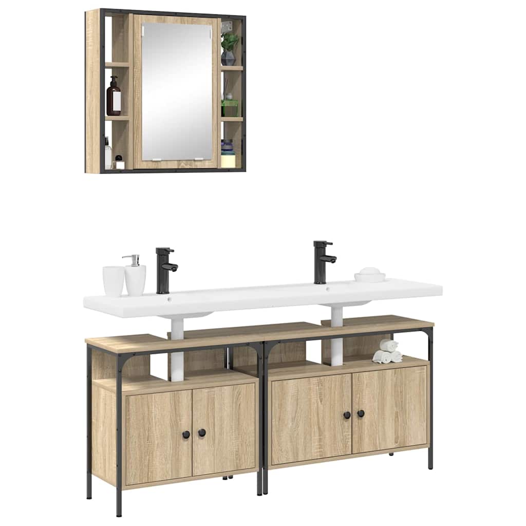 Juego de muebles de baño 3 pcs Marrón Madera contrachapada