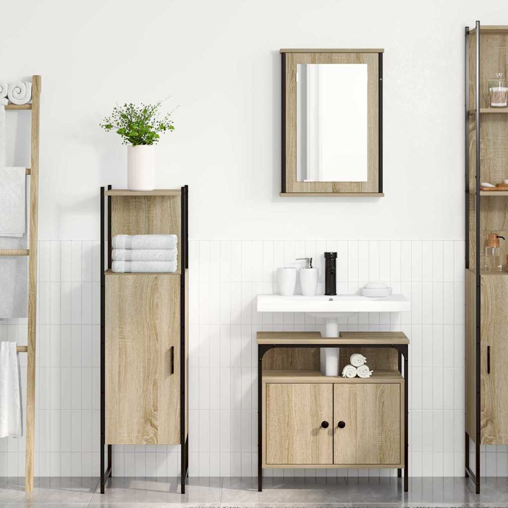Juego de muebles de baño 3 pcs Marrón Madera contrachapada