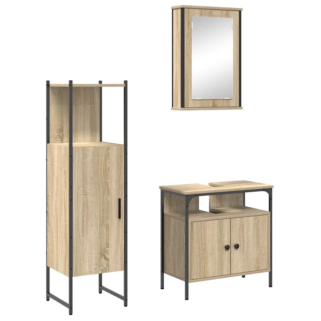 Juego de muebles de baño 3 pcs Marrón Madera contrachapada