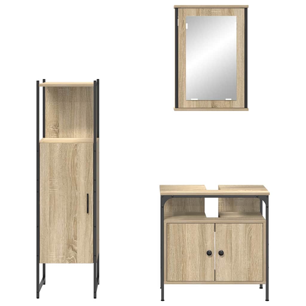 Juego de muebles de baño 3 pcs Marrón Madera contrachapada
