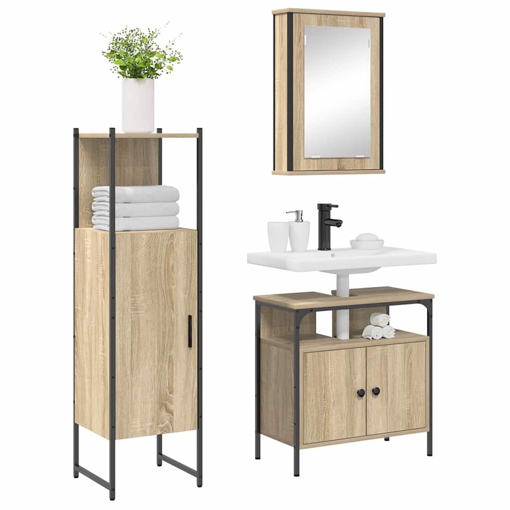 Juego de muebles de baño 3 pcs Marrón Madera contrachapada