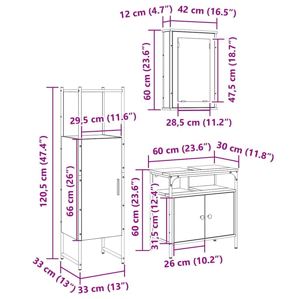 Juego de muebles de baño 3 pcs Marrón Madera contrachapada