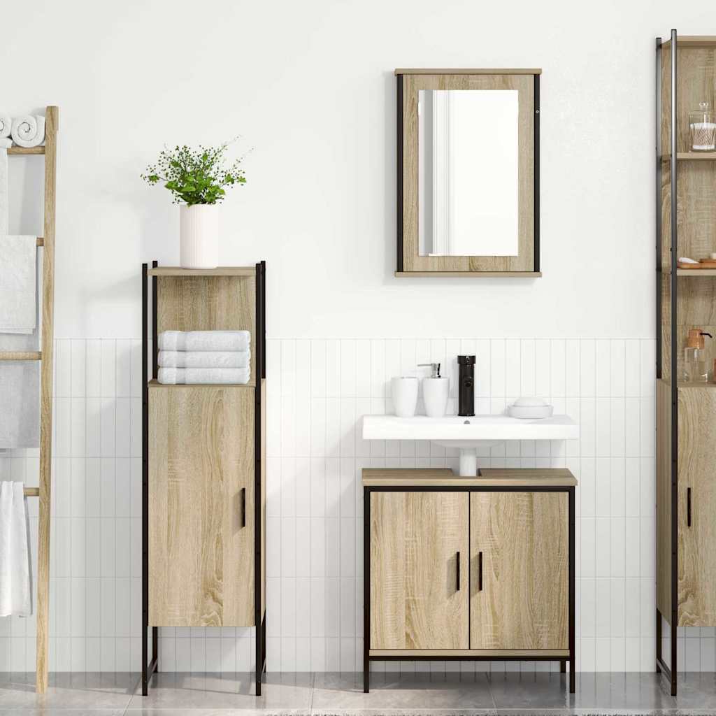 Juego de muebles de baño 3 pcs Marrón Madera contrachapada