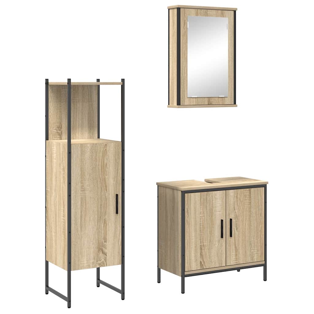 Juego de muebles de baño 3 pcs Marrón Madera contrachapada