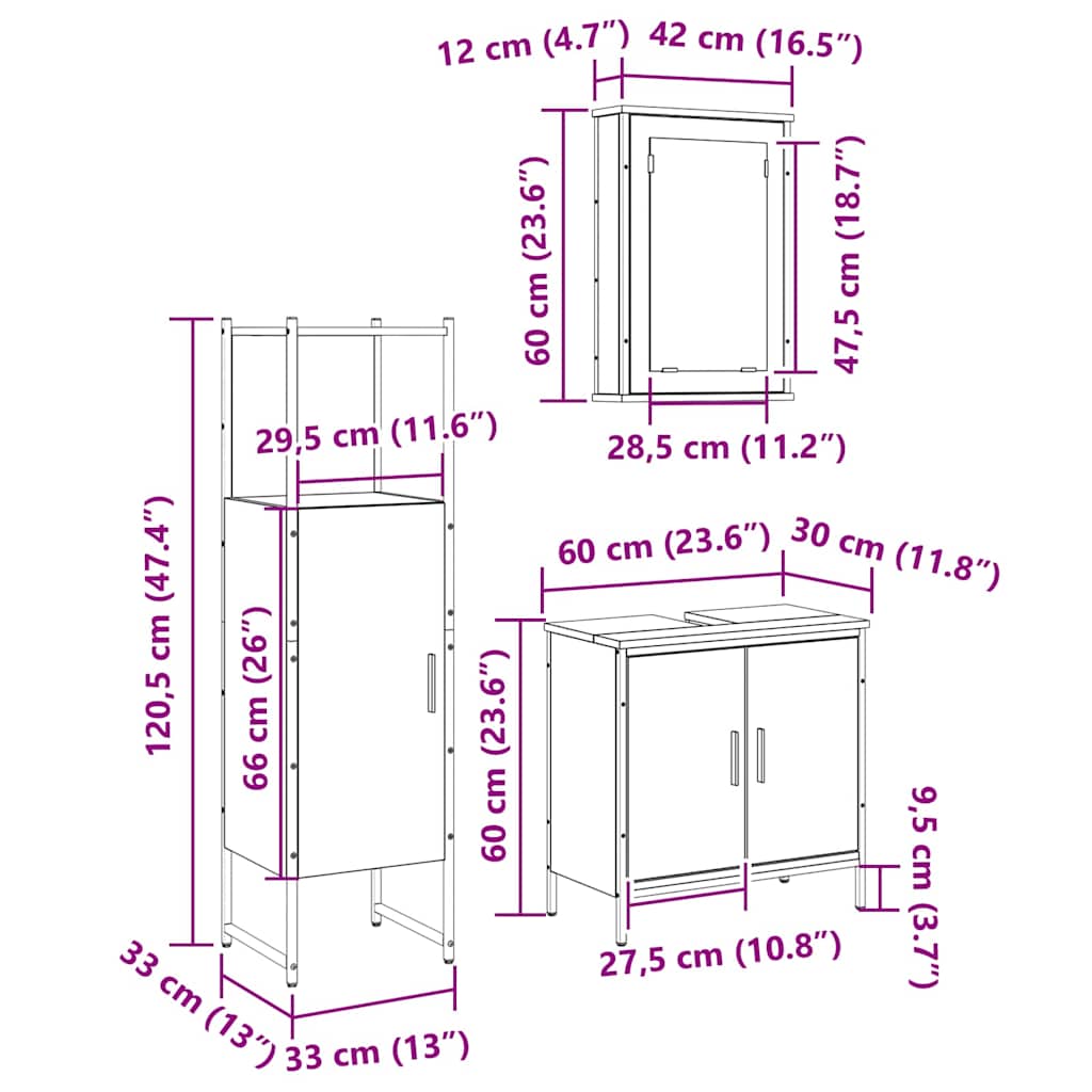 Juego de muebles de baño 3 pcs Marrón Madera contrachapada