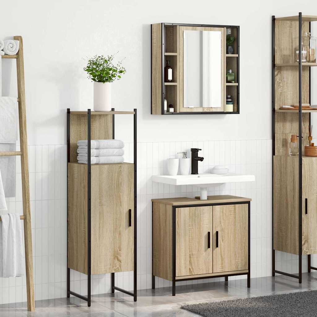 Juego de muebles de baño 3 pcs Marrón Madera contrachapada