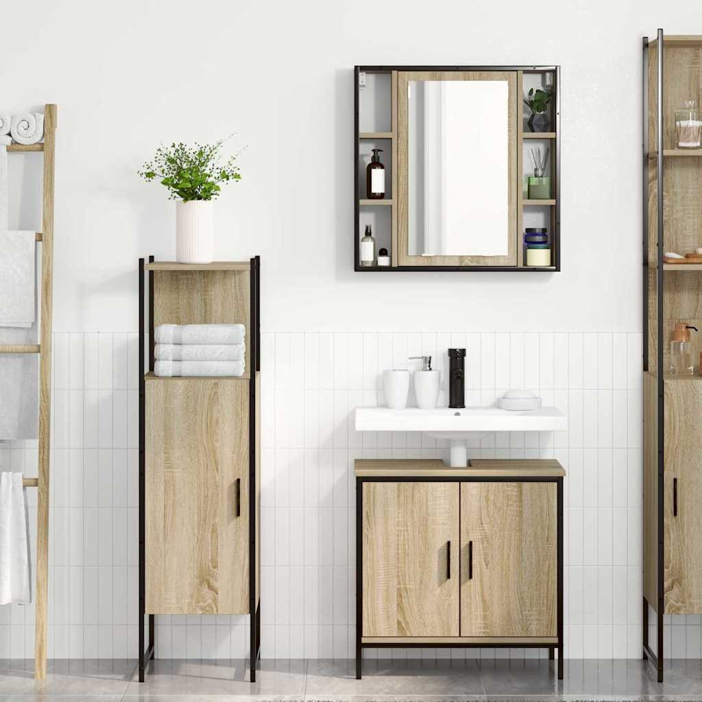 Juego de muebles de baño 3 pcs Marrón Madera contrachapada