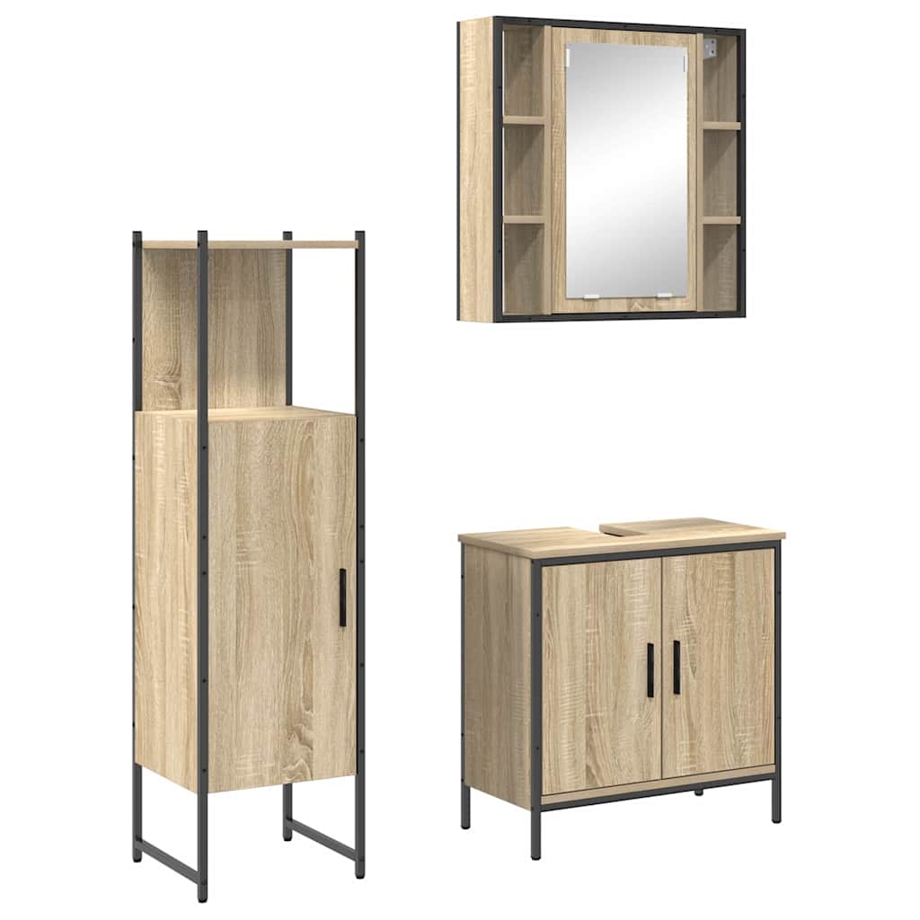 Juego de muebles de baño 3 pcs Marrón Madera contrachapada