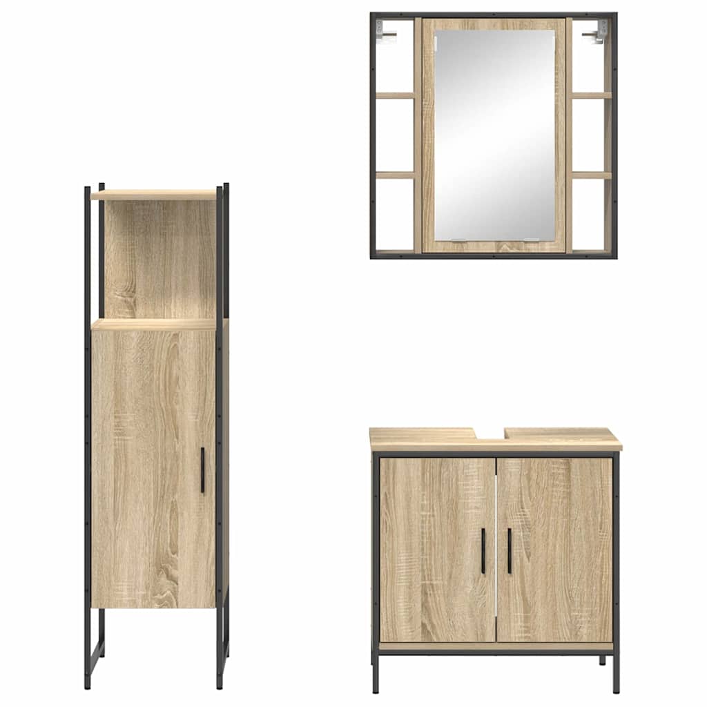 Juego de muebles de baño 3 pcs Marrón Madera contrachapada