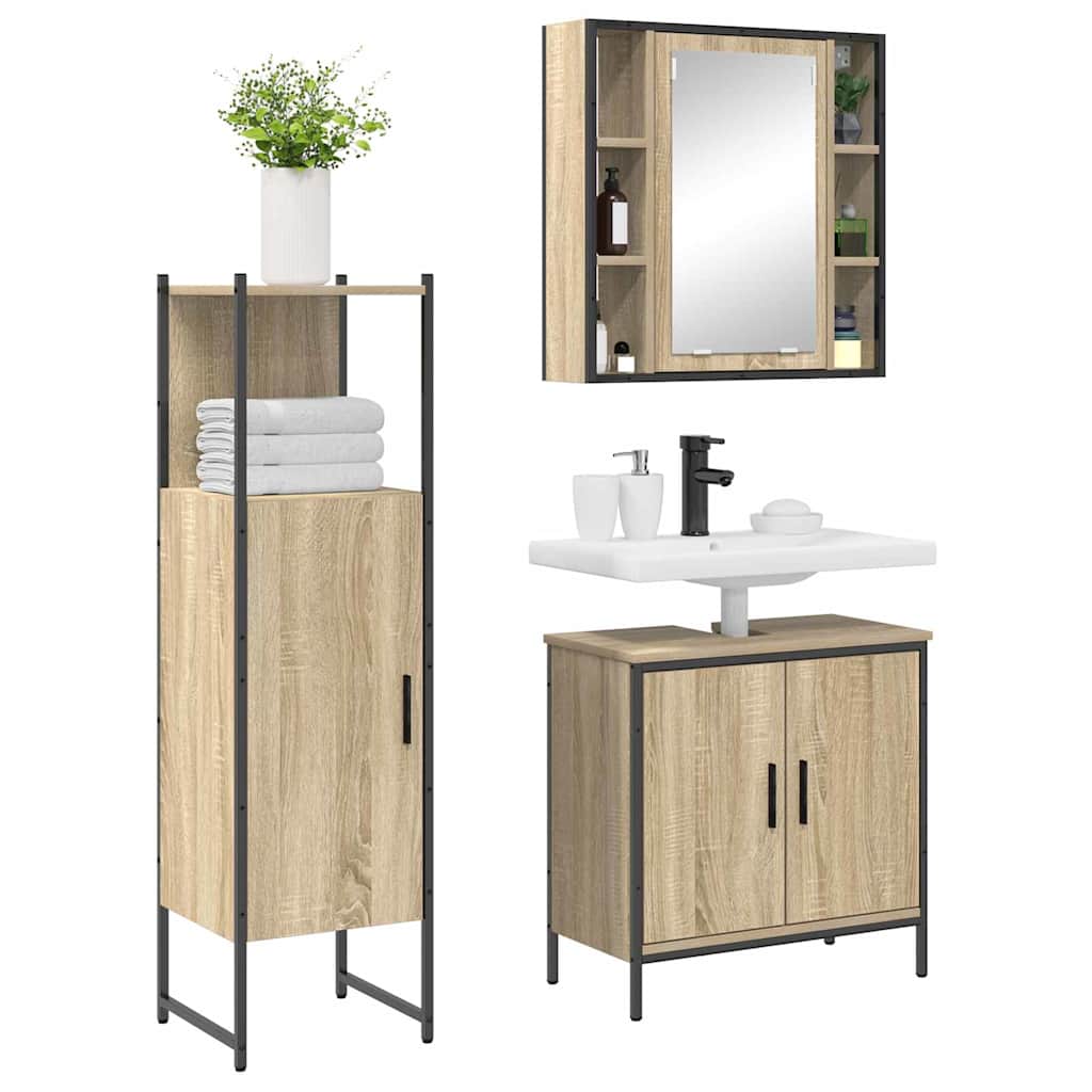 Juego de muebles de baño 3 pcs Marrón Madera contrachapada