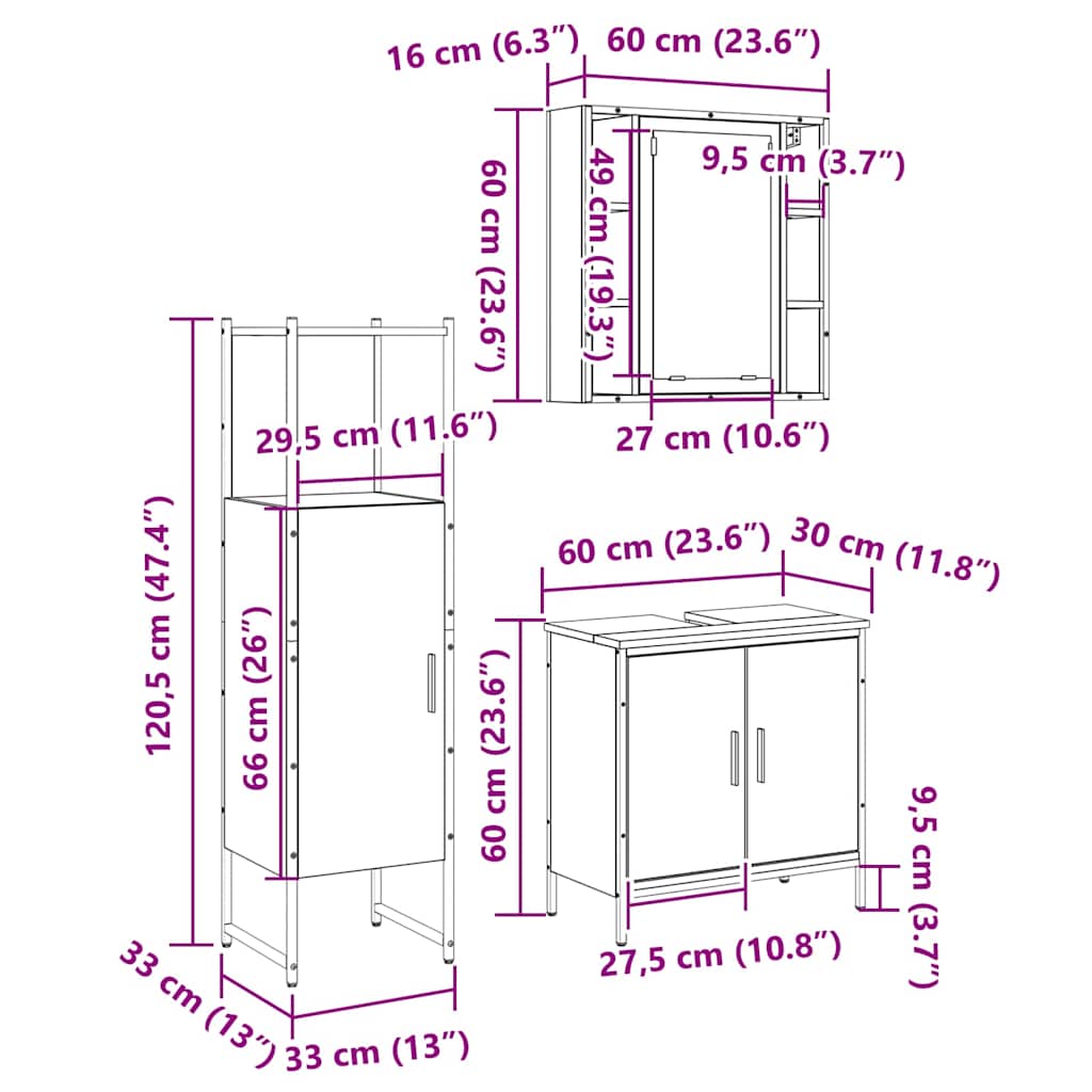 Juego de muebles de baño 3 pcs Marrón Madera contrachapada
