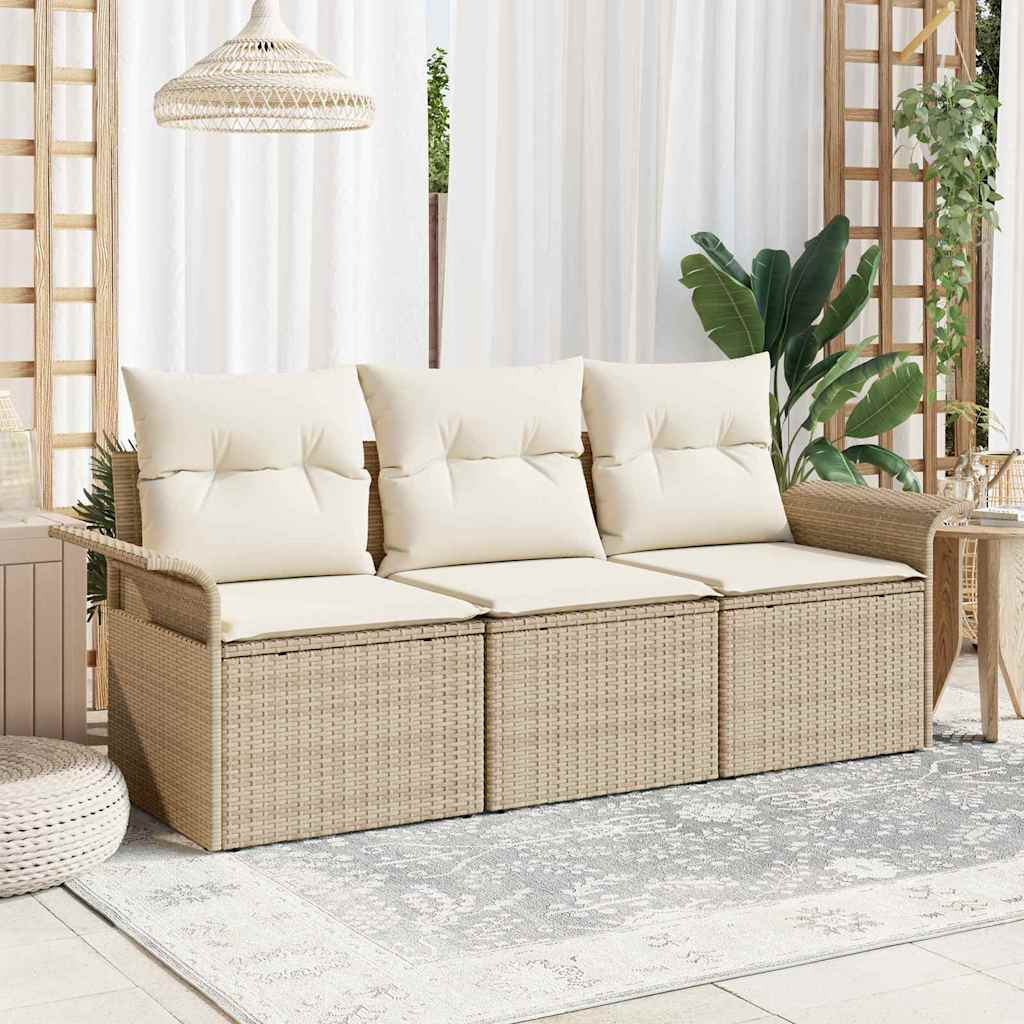Juego de Sofá con cojín 3 pcs Beige y Crema ratán sintético