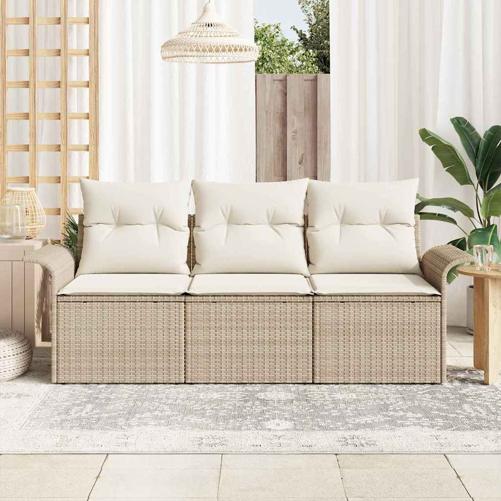 Juego de Sofá con cojín 3 pcs Beige y Crema ratán sintético