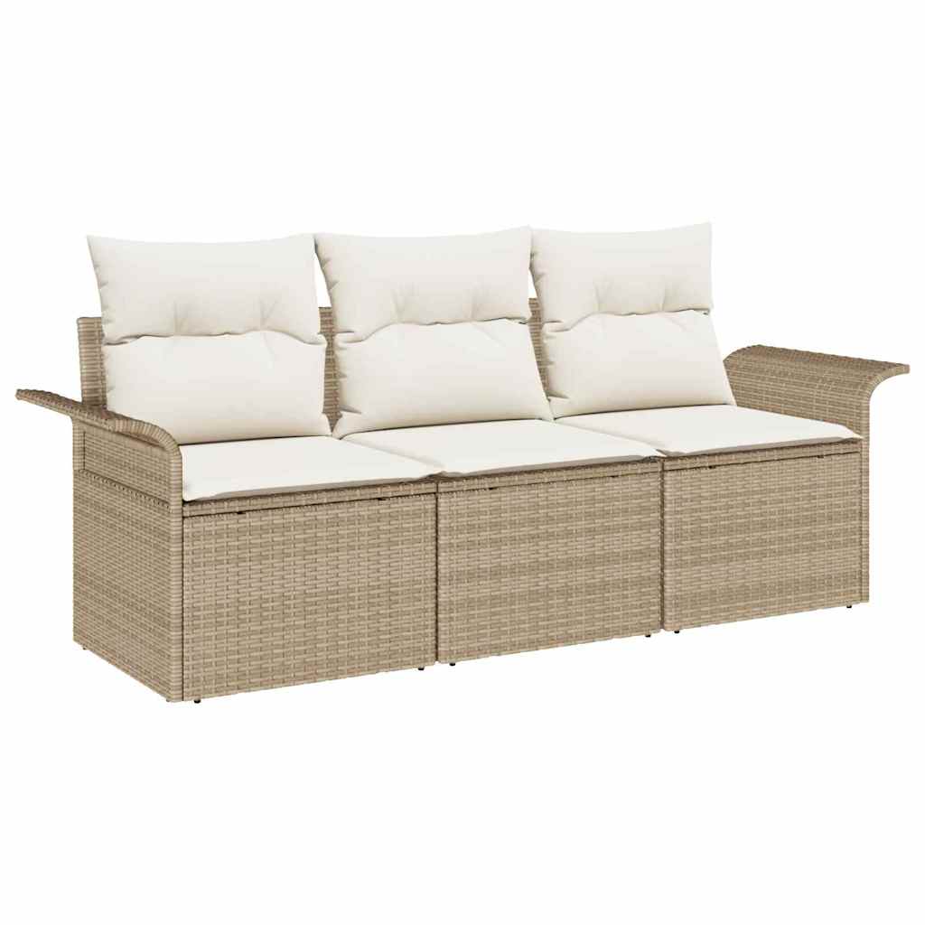 Juego de Sofá con cojín 3 pcs Beige y Crema ratán sintético