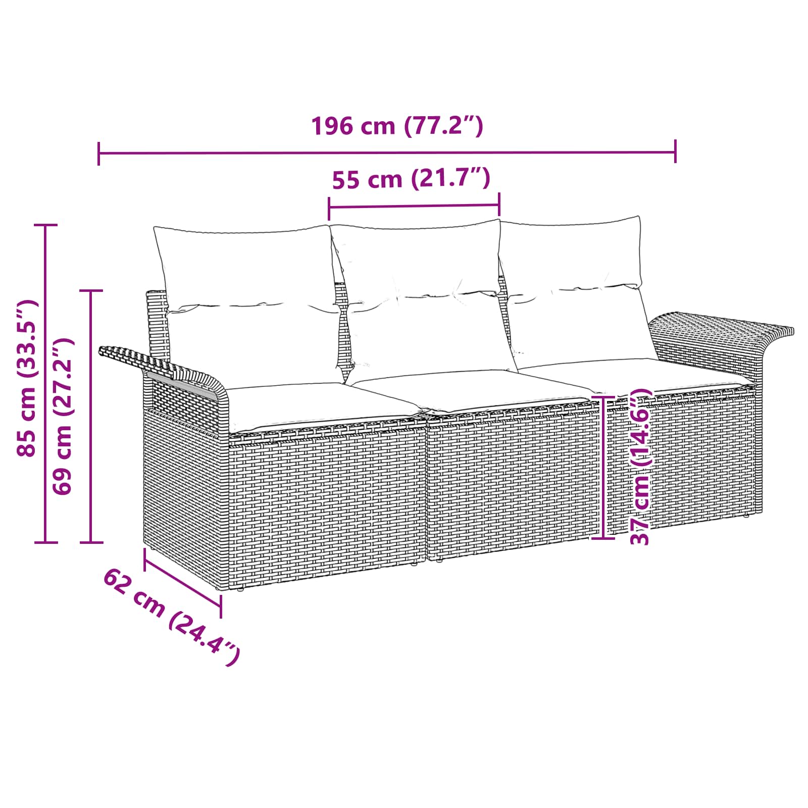 Juego de Sofá con cojín 3 pcs Gris y marino ratán sintético