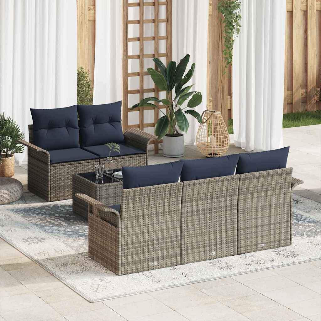 Conjunto de sofá de jardín con cojín 6 pcs Gris ratán sintético