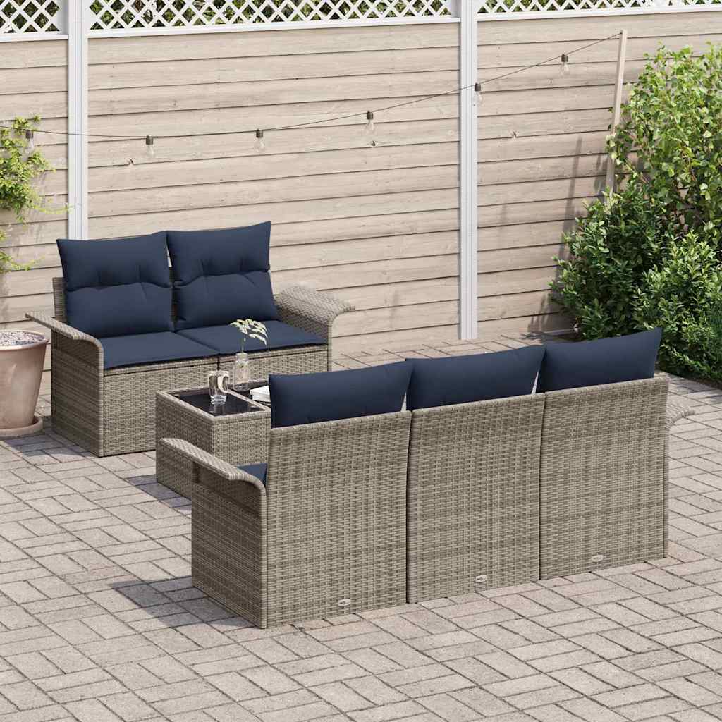 Conjunto de sofá de jardín con cojín 6 pcs Gris ratán sintético