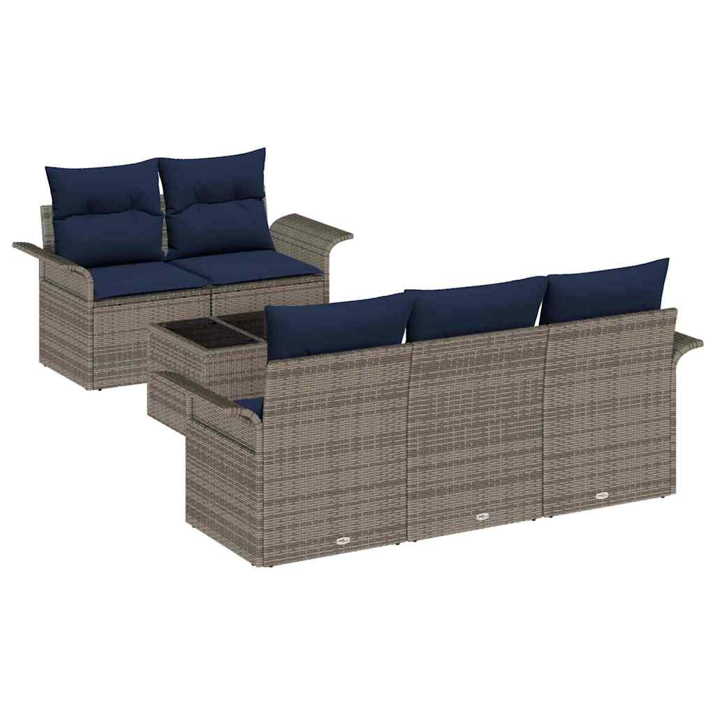 Conjunto de sofá de jardín con cojín 6 pcs Gris ratán sintético