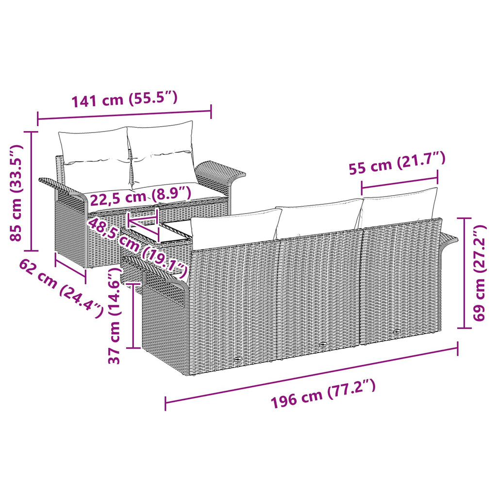 Conjunto de sofá de jardín con cojín 6 pcs Gris ratán sintético